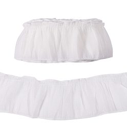White 10M Polyester Ribbons, Ruffled Lace Ribbon, for Clothes Accessories, White, 2-3/4 inch(70mm)