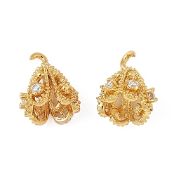 Настоящее золото 18K Латунный микро-паве кубический цирконий, за половину пробурено бисера, цветок, реальный 18 k позолоченный, 10.5 мм, отверстие : 1.5 мм, штифты : 0.7 мм