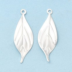 Посеребрённый Стойки обшивки латунь филигранные подвески, без кадмия и без свинца, очарование листа, 925 серебро покрытием, 30x10x1 мм, отверстие : 1.4 мм