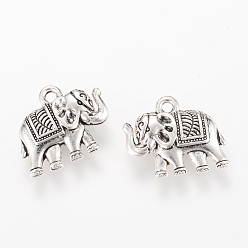 Argent Antique Pendentifs en alliage de style tibétain, éléphant, sans cadmium et sans plomb, argent antique, 17x19x5mm, trou: 2 mm, environ 285 pcs / 1000 g