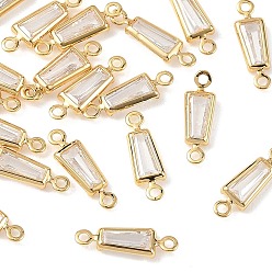 Clear SHEGRACE Brass Pave Cubic Zirconia Trapezoid Connector Charms, Cadmium Free & Nickel Free & Lead Free, Long-Lasting Plated, Real 18K Gold Plated, Clear, 12x4x2mm, Hole: 1mm