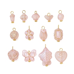 Pink Прозрачные акриловые подвески, с железными контактами, разнообразные, розовые, 14~32x8~20x4~15 мм, отверстие : 2.4~4.2 мм