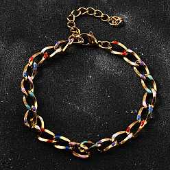 Настоящее золото 18K Латунные эмалевые браслеты-цепочки, браслеты из кубинской цепочки для женщин, без свинца и без кадмия, долговечный, стойки покрытие, реальный 18 k позолоченный, 7-3/8 дюйм (18.6 см)