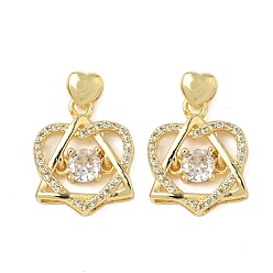 Золотой Латунные микро проложить кубического циркония подвески, сердце прелести, ионное покрытие (ip), долговечный, без свинца и без кадмия, золотые, 18x14.5x4 мм, отверстие : 2.5x2 мм