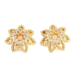 Настоящее золото 18K Рождественские латунные бусины из прозрачного кубического циркония, без кадмия и без свинца, стойки покрытие, долговечный, снежинка, реальный 18 k позолоченный, 10.5x10.5x3.5 мм, отверстие : 1.5 мм