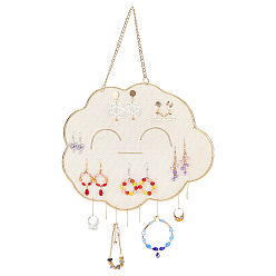 Золотой Настенная решетчатая стойка для ювелирных изделий в виде железного облака, настенная декоративная сетка для вешалки для украшений, для сережек, , дисплей колец, с крючками 10шт., золотые, 38.1 см, Облако: 240x290x4 мм