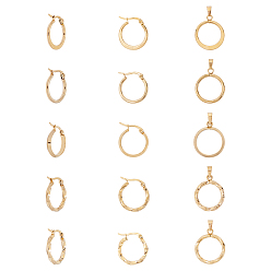 Золотой 304 нержавеющей стали ювелирных изделий, серьги обруча и подвески, кольцо, золотые, серьги-кольца: 20x19x3 мм, штифты : 0.6x1 мм, Кулон : 22.5x19x3 мм, отверстие : 6x3 мм, 10sets / коробка