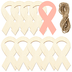 Awareness Ribbon Незаконченные подвески из МДФ для художественной росписи, пирография, домашнего декора, с джутовым шнуром, осведомленности ленты, 100x51x2.5 мм