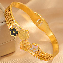 Золотой 304 Женские браслеты-кольца из нержавеющей стали и акрила с шарнирным креплением, цветок, золотые, внутренний диаметр: 2.36 дюйм (6 см)