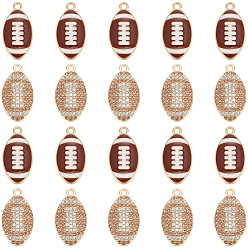 Golden 20pcs 2 Stile legieren Strassanhänger, mit Emaille, Rugby, golden, 14.4x26.6 mm, 10 Stück / Stil