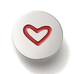 Нержавеющая Сталь Цвет 304 из нержавеющей стали бусы, с эмалью, плоско-круглые с сердцем, цвет нержавеющей стали, 8x2.5 мм, отверстие : 1.4 мм