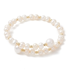 Кремово-белый Браслеты для женщин из натурального культивированного пресноводного жемчуга и латунных бусин., самородки, реальный 18 k позолоченный, кремово-белые, внутренний диаметр: 2.17 дюйм (5.5 см)