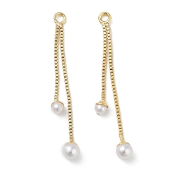 Настоящее золото 18K Подвески из латунного АБС-пластика с жемчугом, цепочка подвесок, без кадмия, без никеля и без свинца, реальный 18 k позолоченный, 35x5x4 мм, отверстие : 1.6 мм