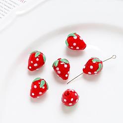 Красный Lampwork бисер, 3 d клубники, красные, 15x11 мм