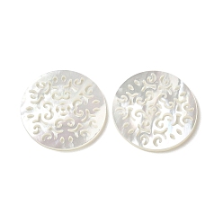 WhiteSmoke Natural White Shell Hollow Pendants, Flat Round Charms, WhiteSmoke, 20x1mm, Hole: 0.9mm