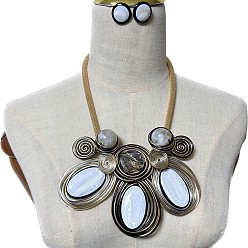 Васильковый Ожерелья с подвесками в виде овальных бусин из алюминиевой проволоки и комплекты плоских круглых серег-гвоздиков, васильковый, 390 мм