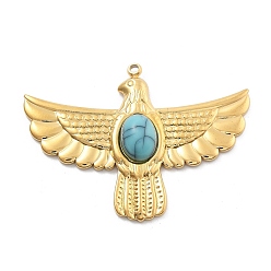 Синтетическая Бирюза Синтетические бирюзовые подвески, вакуумное покрытие pvd 304 подвески-орлы из нержавеющей стали, реальный 18 k позолоченный, 27x37x5 мм, отверстие : 1.4 мм