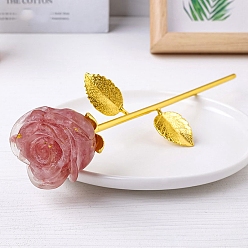 Клубничный Кварц Украшение витрины розой из смолы и железа, с натуральной клубничной кварцевой крошкой внутри статуй для украшения домашнего офиса, 240 мм