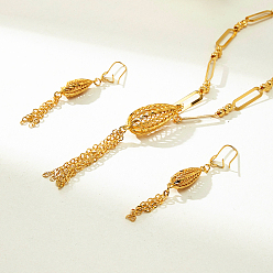 Золотой Комплект из сережек и подвески в форме капли из железа с кисточками для женщин, золотые, ожерелья: 26.77 дюйм (68 см)