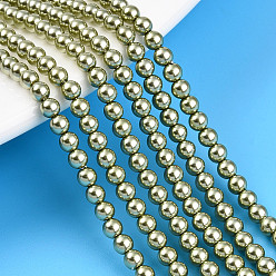 Желто-Зеленый Выпечка из окрашенного перламутрового стекла жемчужные бусинки, круглые, желто-зеленый, 3 мм, отверстие : 0.6 мм, около 135~136 шт / нитка, 15.75~16.14 дюйм (40~41 см)