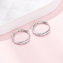 Платина 925 Серьги-кольца из стерлингового серебра с микропаве и прозрачными фианитами, платина, 13x2 мм