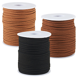 (52) Непрозрачная лаванда 3 рулоны 3 цвета плоский искусственный замшевый шнур, с 1шт. подарочных мешочков из органзы на завязках, разноцветные, 2.5x1.3 мм, около 50.00 ярдов (45.72 м) / рулон, 1 рулон / цвет