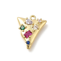 Разноцветный Латунные микро проложить кубического циркония подвески, треугольник прелести, красочный, 14x12x3 мм, отверстие : 1.2 мм