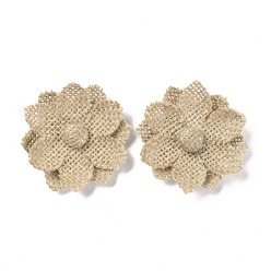 Tan Handmade Linen Ornament Accessories, for DIY Craft Making, Flower, Tan, 50x50x10mm
