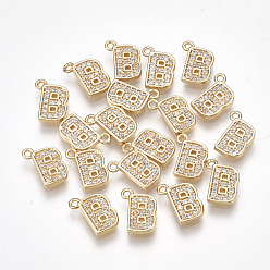 Letter B Brass Cubic Zirconia Charms, Letter, Clear, Real 18K Gold Plated, Letter.B, 9.5x7x1.5mm, Hole: 1mm