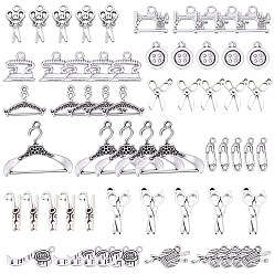 Античное Серебро Сплавочные подвески тибетского стиля, тема инструмента, разнообразные, античное серебро, 1~36x6~38x1.5~5 мм, отверстие : 1.5~3 мм, 60 шт / коробка