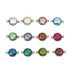 Color mezclado Conectores de enlaces de vidrio de latón, larga duración plateado, sin plomo y níquel y cadmio, facetados, plano y redondo, gunmetal, color mezclado, 16.5x11x5 mm, agujero: 1.4 mm