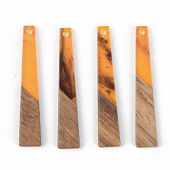 Orange Resin & Walnut Wood Pendants, Trapezoid, Orange, 44.5x8x3mm, Hole: 2mm