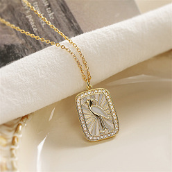 Птица Подвеска-медальон из латуни с микропаве и прозрачными кубическими циркониями., белой эмалью, золотые, птица, 17.72 дюйм (45 см)