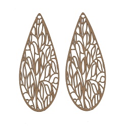 Коричневый 430 подвеска из нержавеющей стали, окрашенная распылением, очарование слезы, гравированные металлические украшения, кофе, 45x18x0.5 мм, отверстие : 1.5 мм