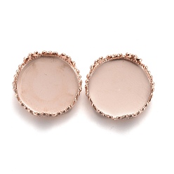 Rose Gold 304 Stainless Steel Cabochon Settings, Lace Edge Bezel Cups, Flat Round, Rose Gold, Tray: 12mm, 12.5x4mm