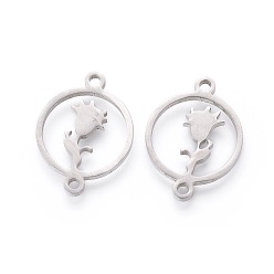 Нержавеющая Сталь Цвет Устойчивы к потускнению 201 звенья из нержавеющей стали, ручная полировка, Кольцо с цветком, цвет нержавеющей стали, 20x15x1.5 мм, отверстие : 1.5 мм