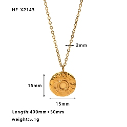 Плоский Круглый Из нержавеющей стали ожерелья подвески, реальный 18 k позолоченный, плоско-круглые, 15.75 дюйм (40 см)