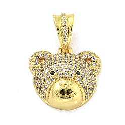 Настоящее золото 18K Латунные микропаве прозрачные подвески с фианитом, без кадмия, без никеля и без свинца, медведь, реальный 18 k позолоченный, 28.5x19.5x6 мм, отверстие : 7x4 мм