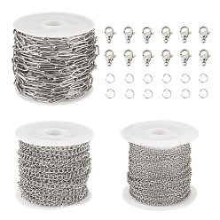 Нержавеющая Сталь Цвет Набор для изготовления ювелирных изделий своими руками, включая 304 цепи из нержавеющей стали, витые цепи, открытые соединительные кольца и карабины, цвет нержавеющей стали, 12x4x1 мм