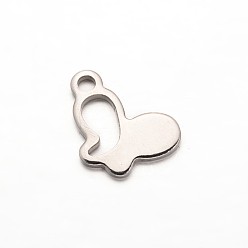 Stainless Steel Color Tarnish Resistant Butterfly 304 Stainless Steel Charms, Stainless Steel Color, 14x10x1mm, Hole: 2mm
