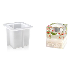 White Cuboid DIY Tealight Candle Holder Molds, Resin Casting Molds, for UV Resin, Epoxy Resin Craft Making, White, 7.3x7.3x6cm