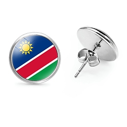 Разноцветный Плоские круглые стеклянные серьги-гвоздики на тему национального флага, серьги из платинового сплава, красочный, 12 мм