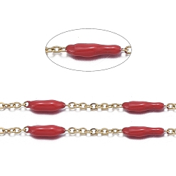 Красный Ручной цепи эмаль бисера, с цепями из нержавеющей стали и шпулей, пайки, долговечный, золотые, красные, 1.5x1x0.1 мм, около 32.8 футов (10 м) / рулон