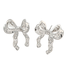 Platinum Rack Plating Brass Stud Earrings, Long-Lasting Plated, Lead Free & Cadmium Free, Bowknot, Platinum, 27.5x24mm