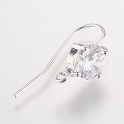 Серебро Долговечные латунные кубические крючки для серьги из циркония, с горизонтальной петлей, серебряный цвет гальваническим, 26x10x5 мм, отверстие : 2 мм, 18 датчик, штифты : 1 мм