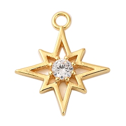 Настоящее золото 18K Подвески из латуни с прозрачным фианитом, без кадмия, без никеля и без свинца, Полярная звезда, реальный 18 k позолоченный, 15.5x13.5x2 мм, отверстие : 1.6 мм