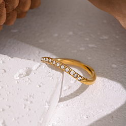 Настоящее золото 18K 304 Женские перстни из нержавеющей стали с микропаве из кубического циркония, вакуумное покрытие pvd, реальный 18 k позолоченный, 2 мм, внутренний диаметр: 16.8 мм