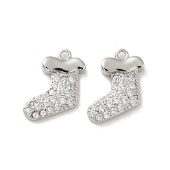 Real Platinum Plated Brass Micro Pave Cubic Zirconia Pendants, Socks, Real Platinum Plated, 13x11x2mm, Hole: 1.2mm