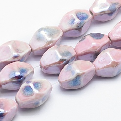 Rouge Lavande Perles de porcelaine écologiques faites à la main, riz facettes, blush lavande, 26x16~17x15~16mm, Trou: 3mm