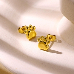 Paw Print 304 серьги-гвоздики из нержавеющей стали для женщин, реальный 18 k позолоченный, отпечаток лапы, 8.5x8 мм